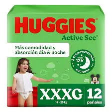 Pañal Huggies Active Sec xxxg 12Uni